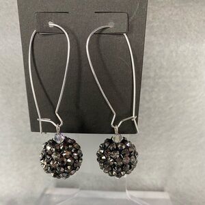 Handmade silver/gray sparkle disco long dangle earrings‎